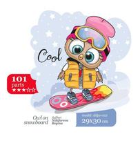 Owl on a snowboard - unikali MEDINĖ dėlionė iš 101 detalių