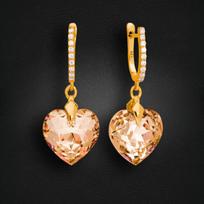 Sidabriniai auskarai moterims DiamondSky „Romantic Heart III (Colorado Topaz)“ su Swarovski kristalais