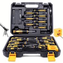 Magnetinių atsuktuvų rinkinys su įpjovomis, Phillips, Hex, Torx ir preciziniais antgaliais, chromo vanadžio plienas, su demagnetizavimo įrankiu, neslidžia gumine rankena 43pcs