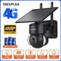 SHIWOJIA lauko kamera 4G / Wifi saulės energija maitinama 7500 mAh baterija su 5W saulės kolektoriais 4MP spalvotas naktinio matymo belaidis sodo vaizdo stebėjimas