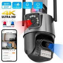 8MP 4K Wifi kamera Dviejų lęšių Ai automatinis sekimas vandeniui atspari apsauga CCTV vaizdo stebėjimo kamera policijos šviesos signalizacijos IP kamera EU Plug
