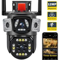 12MP 6K kelių objektyvų „WiFi“ kamera lauko judesių stebėjimas, trys ekranai 360° vaizdas IP kameros saugos apsauga PTZ vaizdo stebėjimas 6K 12MP No Card