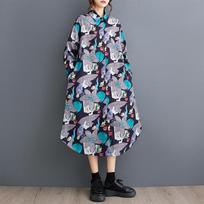 Long sleeve Plus size vintage floral new in dresses for women casual loose spring autumn Shirt dress
