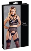 Cottelli Bondage - nėriniuotų apatinių rinkinys su antrankiais (juodas) - XL