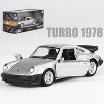 1/36 „Porsche 911 Turbo“ žaislinio automobilio modelio, lydinio „diecast“ retro lenktynių su atitraukiamu masteliu modelis, skirtas berniukų dovanų kolekcijai sidabras