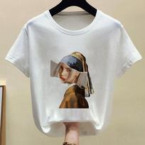 „Mona Lisa“ kramtomosios gumos kramtomosios gumos marškinėliai, moteriški vasariniai trumpomis rankovėmis marginti marškinėliai Linksmi S balta