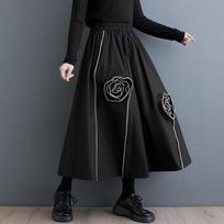Black Cotton Plus Size Vintage Floral High Waist Spring Summer Autumn Casual Loose Long for woman Skirts womens 2024 skirt One Size juoda