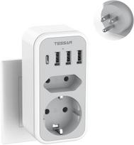 TESSAN Lizdo adapteris JAV Kanada Prancūzija su 3 USB ir 1 USB C, Lizdo adapteris ES į JAV, Lizdo adapteris ES į Kanadą Meksiką Tailandą, B tipo 3 USB and 1 USB C Ports pilka spalva