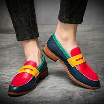 Men Classic Retro Color Match Loafer Casual Street Style  Hippie Leather Platform Dress Party Shoes Large Size EU: 38