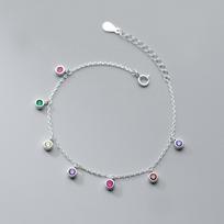 925 Sterling Silver Link Chain Tassel Colorful Round Bead Charm Bracelets For Women Jewelry Gifts Pulseira Feminina sl410