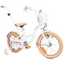 Mergaitės dviratis 16 colių "Push wheel" šoniniai ratai Gėlių dviratis "Blower" baltas smėlio spalvos "Sun Baby, Mergaitės dviratis 16 colių "Push wheel" šoniniai ratai Gėlių dviratis "Blower" baltas smėlio spalvos "Sun Baby