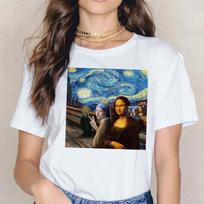 Mona Lisa marškinėliai madingi moteriški vintažiniai marškinėliai 90-ųjų moterų hiphopo estetika S balta