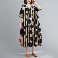 Cotton Line Plus Size Vintage Big Polka Dot Printed Dresses Autumn Clothing Women Casual Loose Long Summer Dress One Size