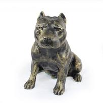 Amerikiečių Stafordšyro terjeras, Amstaff - šuns statula, sėdimas šuo prie stalo, šunų mylėtojo svetainės dekoracija Art-Dog ruda