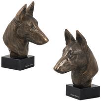 Malinua Belgų aviganis - Šuns statulėlė, biustas ant akmeninio pagrindo, skulptūra, prizas šunų parodai, Art-Dog prekės ženklas ruda