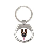 Belgų aviganis Malinua - geometrinis raktų pakabukas su nuotrauka ir užrašu Art-Dog balta