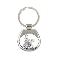 Prancūzų buldogas, Frenchie - raktų pakabukas su šunimi, raktų pakabukas su raštu, personalizuotas pakabukas iš Art-Dog prekės ženklo sidabras