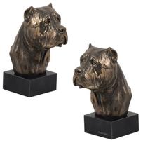 Cane Corso, italų Cane Corso – Šuns statula, biustas ant akmeninio pagrindo, skulptūra, trofėjus šunų parodai Art-Dog prekės ženklo ruda