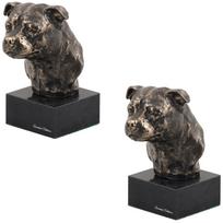 Stafordšyro bulterjeras, Stafis - Šuns statulėlė, biustas ant akmeninio pagrindo, skulptūra, trofėjus šunų parodai, pagamintas Art-Dog prekės ženklo ruda