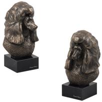 Pudelis – šuns statula, biustas ant akmeninio pagrindo, skulptūra, trofėjus šunų parodai, prekės ženklo „Art-Dog“ ruda