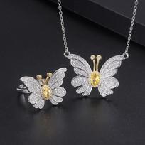 Micro Clavicle Chain Citrine Zircon Butterfly Stud Earrings Yellow Diamond Butterfly Diamond Necklace Color Gold Pendant Ring