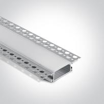 Įleidžiamas aliuminio profilis su PC baltu difuzoriumi, 2m. Komplektuojama su 2 poromis užbaigimų. Tinkama LED juostoms 37 mm.