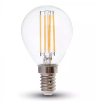 6W LED lemputė V-TAC, E14, P45, 2700K, filamentinė, 130lm/W, skaidriu stiklu