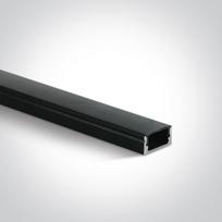 Paviršinis profilis, juodas, 2m, komplektuojamas su juodu difuzoriumi, laikikliais ir užbaigimais, 12mm LED juostai