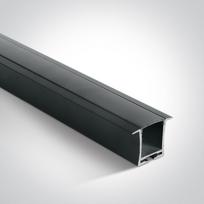 Įleidžiamas profilis, juodas, 2m, komplektuojamas su juodu difuzoriumi ir užbaigimais, 20mm LED juostai