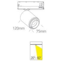 20W LED akcentinis bėgelio šviestuvas, baltas, 4000K, reguliuojamas šviesos kampas