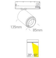 30W LED akcentinis bėgelio šviestuvas, juodas, 3000K, reguliuojamas šviesos kampas