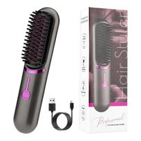 USB Rechargeable Hair Straightener Brush Fast Heating & 3 Temp Settings Anti-Scald for Professional Salon Home
