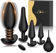 SuperLove Butt Plug Training Kit & Anal Vibrator with Remote Black