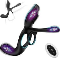 SuperLove Vibrating 3in1 Cock Ring for Couples with Remote Black