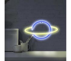 LED Neoninė sienų apdaila PLANET LED/3W/3xAA USB mėlyna/geltona