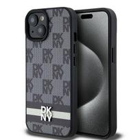 Apple iPhone 13 / 14 / 15 DKNY odinis dėklas Checkered Mono Pattern & Printed Stripes (DKHCP15SPCPTSSK) juodos spalvos