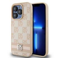 Apple iPhone 15 Pro Max DKNY dėklas odinis Checkered Mono Pattern & Printed Stripes (DKHCP15XPCPTSSP) rožinės spalvos