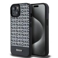 Apple iPhone 13 / 14 / 15 DKNY odinis dėklas Printed Pattern Metal Logo MagSafe (DKHMP15SPSOSPK) juodos spalvos