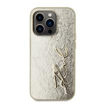 Karl Lagerfeld Wrinkled PU Signature Logo dėklas telefonui Apple iPhone 15 Pro Max aukso spalvos
