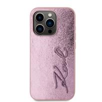 Karl Lagerfeld Wrinkled PU Signature Logo dėklas telefonui Apple iPhone 15 Pro Max rožinės spalvos