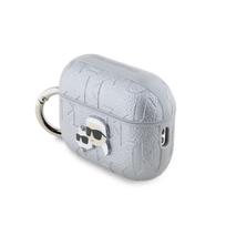Karl Lagerfeld PU Embossed Karl and Choupette Heads dėklas ausinėms AirPods Pro 2 sidabrinės spalvos