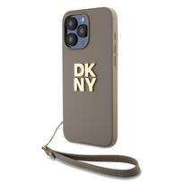 DKNY PU Leather Stack Logo Wrist Strap dėklas telefonui Apple iPhone 14 Pro Max Beige