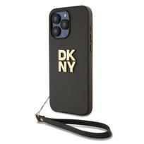 DKNY PU Leather Stack Logo Wrist Strap dėklas telefonui Apple iPhone 14 Pro Max rudos spalvos