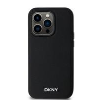 DKNY PU Leather Silver Metal Logo Magsafe dėklas telefonui Apple iPhone 14 Pro Max juodos spalvos