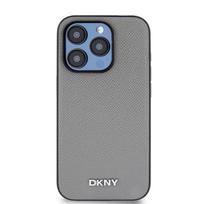 DKNY PU Leather Silver Metal Logo Magsafe dėklas telefonui Apple iPhone 14 Pro pilkos spalvos