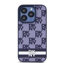DKNY PU Leather Checkered Pattern and Stripe dėklas telefonui Apple iPhone 15 Pro Max mėlynos spalvos