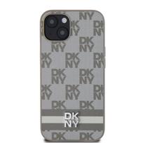 DKNY PU Leather Checkered Pattern and Stripe Case for Apple iPhone 13 Beige
