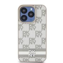 DKNY PU Leather Checkered Pattern and Stripe dėklas telefonui Apple iPhone 14 Pro Max Beige