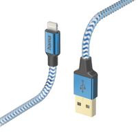 Hama Reflective Charging Cable, USB-A to Lightning, 1.5m, Nylon, Blue
