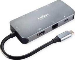 Šakotuvas Roline stotis / replikatorius ROLINE kelių prievadų prijungimo stotis USB 3.2 Gen 2 Type C, 4K HDMI, LAN